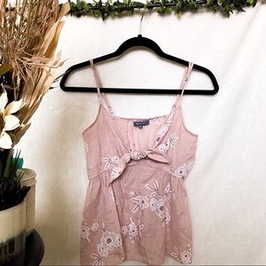 pink floral tie-front tank top